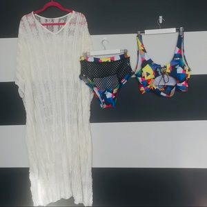 New, never worn cutout mesh bikini & Cover up!